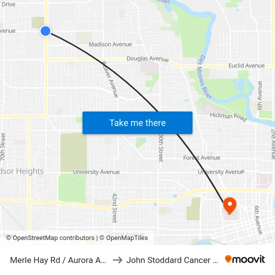 Merle Hay Rd / Aurora Ave, Urb to John Stoddard Cancer Center map