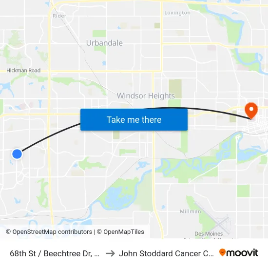68th St / Beechtree Dr, Wdm to John Stoddard Cancer Center map