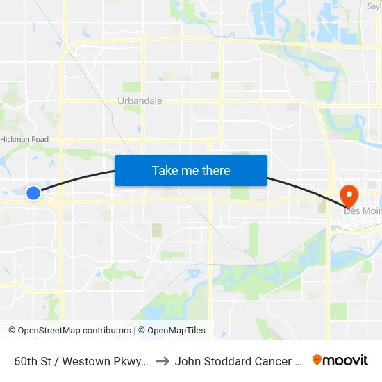 60th St / Westown Pkwy, Wdm to John Stoddard Cancer Center map