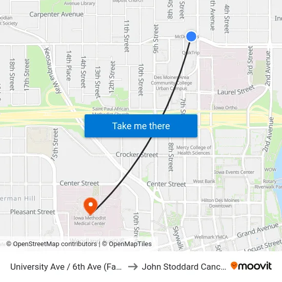 University Ave / 6th Ave (Far-Side), Dsm to John Stoddard Cancer Center map