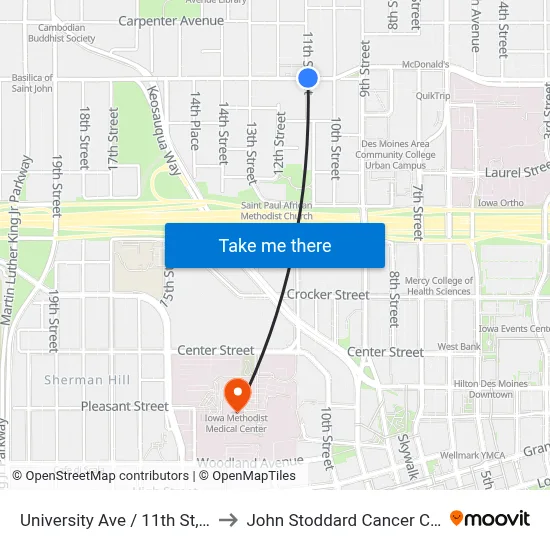 University Ave / 11th St, Dsm to John Stoddard Cancer Center map