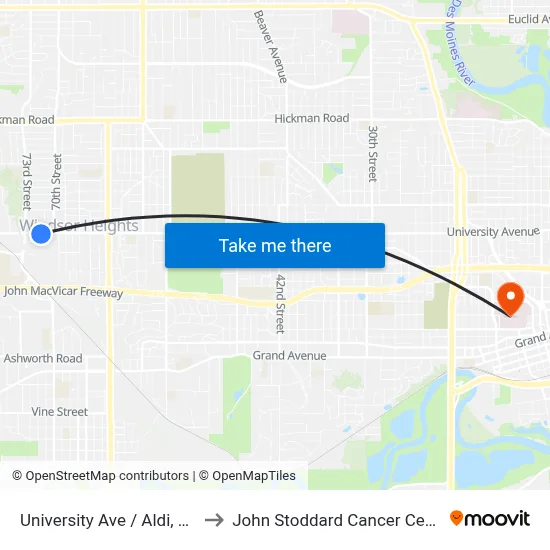 University Ave / Aldi, Wht to John Stoddard Cancer Center map