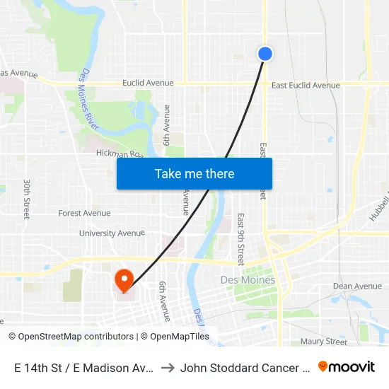 E 14th St / E Madison Ave, Dsm to John Stoddard Cancer Center map