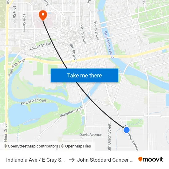 Indianola Ave / E Gray St, Dsm to John Stoddard Cancer Center map