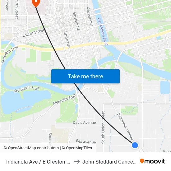 Indianola Ave / E Creston Ave, Dsm to John Stoddard Cancer Center map