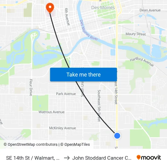 SE 14th St / Walmart, Dsm to John Stoddard Cancer Center map