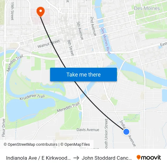 Indianola Ave / E Kirkwood Ave, Dsm to John Stoddard Cancer Center map