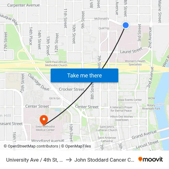 University Ave / 4th St, Dsm to John Stoddard Cancer Center map
