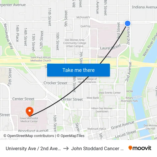 University Ave / 2nd Ave, Dsm to John Stoddard Cancer Center map