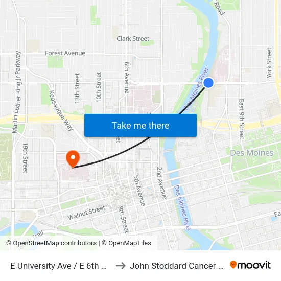 E University Ave / E 6th St, Dsm to John Stoddard Cancer Center map