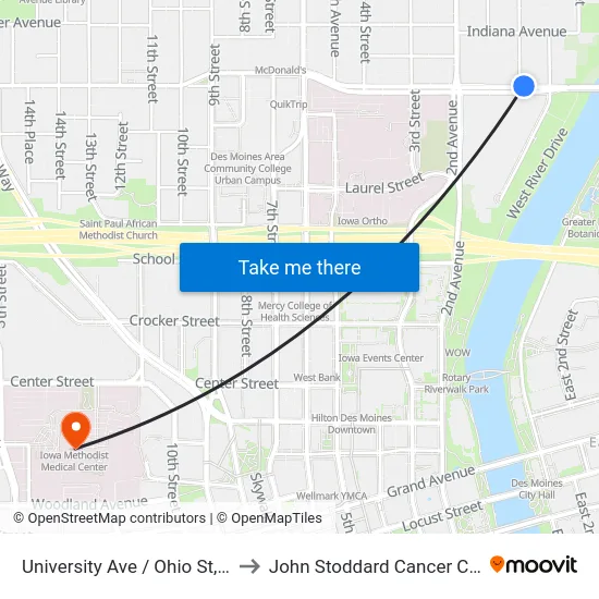 University Ave / Ohio St, Dsm to John Stoddard Cancer Center map