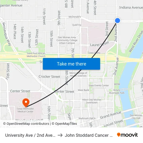 University Ave / 2nd Ave, Dsm to John Stoddard Cancer Center map