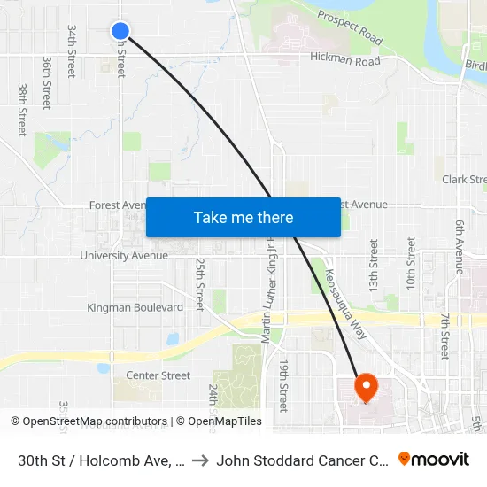 30th St / Holcomb Ave, Dsm to John Stoddard Cancer Center map