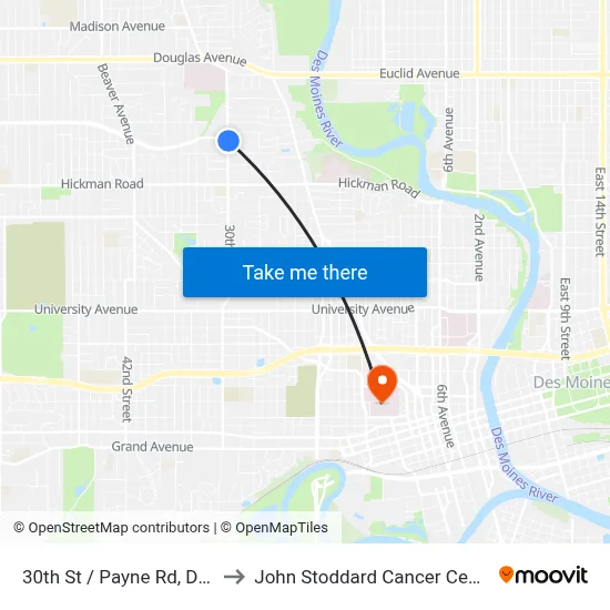 30th St / Payne Rd, Dsm to John Stoddard Cancer Center map