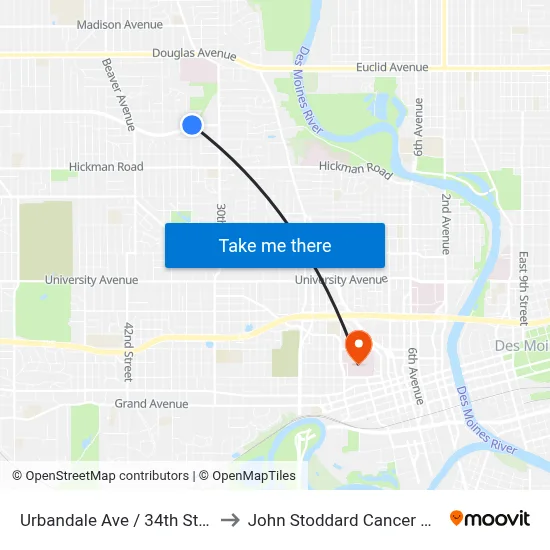 Urbandale Ave / 34th St, Dsm to John Stoddard Cancer Center map