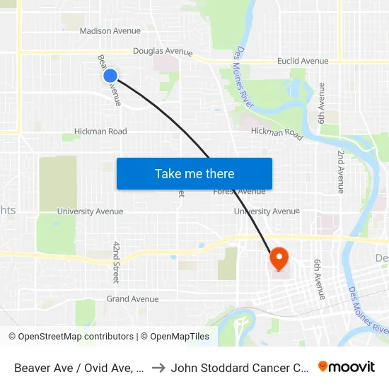 Beaver Ave / Ovid Ave, Dsm to John Stoddard Cancer Center map