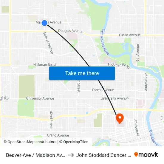 Beaver Ave / Madison Ave, Dsm to John Stoddard Cancer Center map