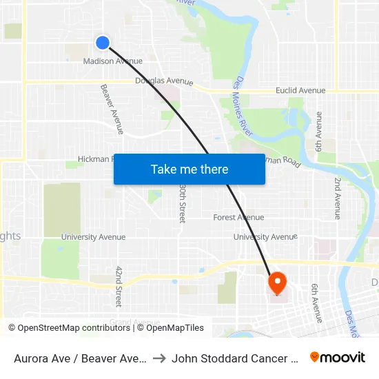 Aurora Ave / Beaver Ave, Dsm to John Stoddard Cancer Center map