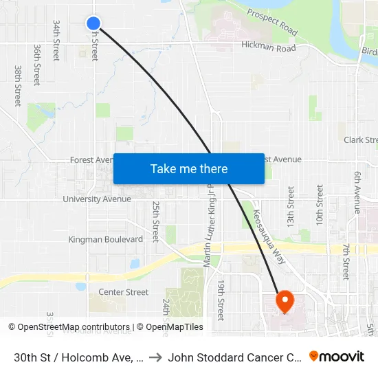30th St / Holcomb Ave, Dsm to John Stoddard Cancer Center map