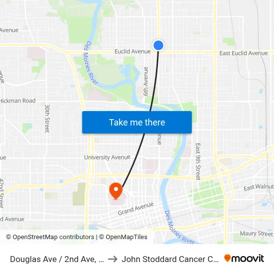 Douglas Ave / 2nd Ave, Dsm to John Stoddard Cancer Center map