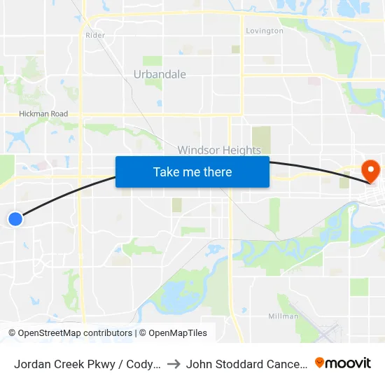 Jordan Creek Pkwy / Cody Dr, Wdm to John Stoddard Cancer Center map