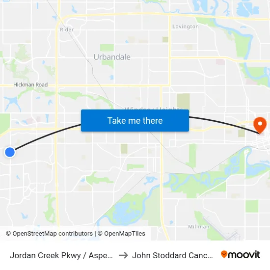 Jordan Creek Pkwy / Aspen Dr, Wdm to John Stoddard Cancer Center map