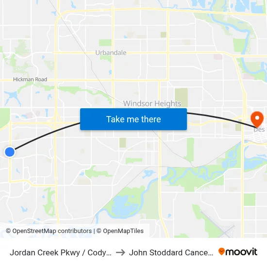 Jordan Creek Pkwy / Cody Dr, Wdm to John Stoddard Cancer Center map