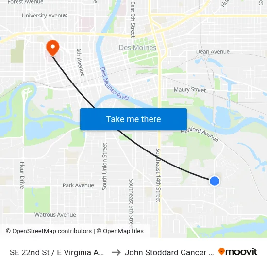 SE 22nd St / E Virginia Ave, Dsm to John Stoddard Cancer Center map