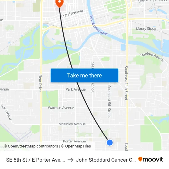 SE 5th St / E Porter Ave, Dsm to John Stoddard Cancer Center map
