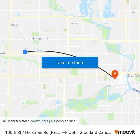 100th St / Hickman Rd (Far-Side), Urb to John Stoddard Cancer Center map