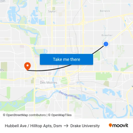 Hubbell Ave / Hilltop Apts, Dsm to Drake University map