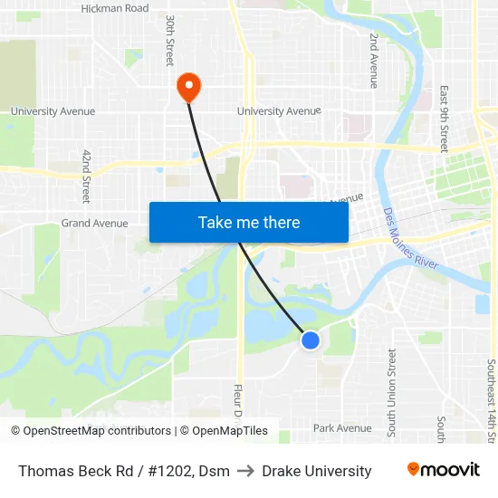 Thomas Beck Rd / #1202, Dsm to Drake University map