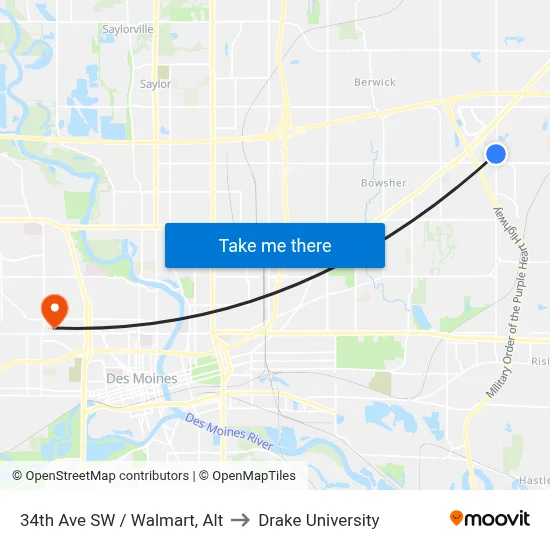 34th Ave SW / Walmart, Alt to Drake University map