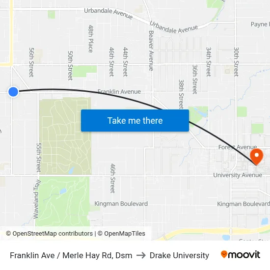 Franklin Ave / Merle Hay Rd, Dsm to Drake University map