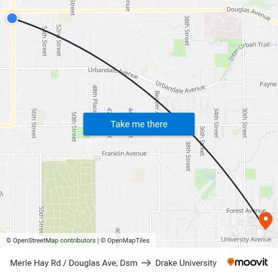 Merle Hay Rd / Douglas Ave, Dsm to Drake University map