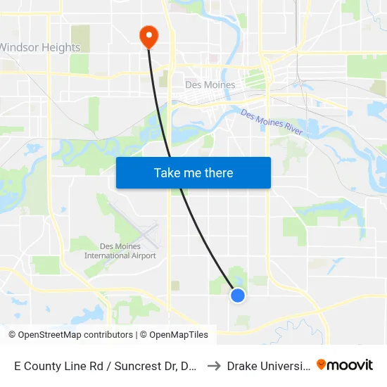E County Line Rd / Suncrest Dr, Dsm to Drake University map