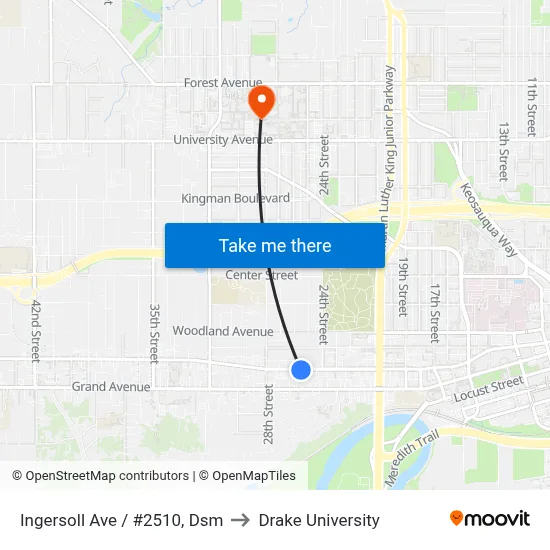 Ingersoll Ave / #2510, Dsm to Drake University map