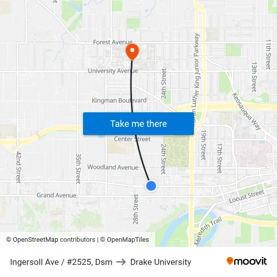 Ingersoll Ave / #2525, Dsm to Drake University map