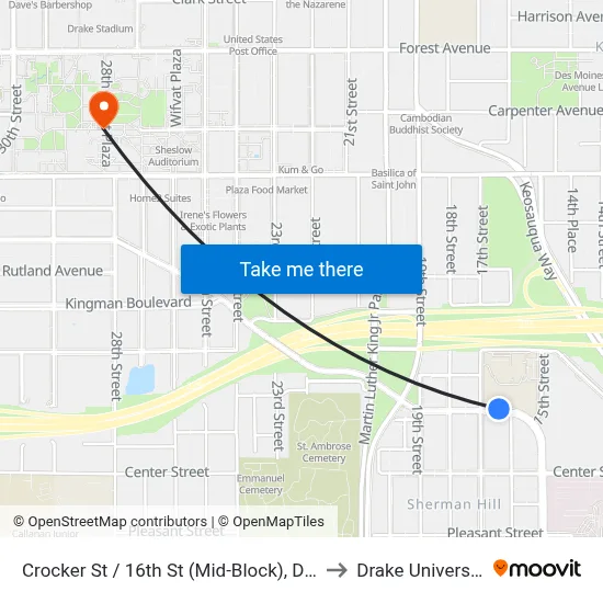 Crocker St / 16th St (Mid-Block), Dsm to Drake University map