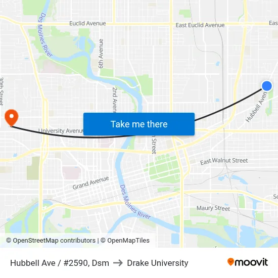 Hubbell Ave / #2590, Dsm to Drake University map