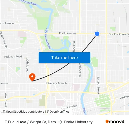 E Euclid Ave / Wright St, Dsm to Drake University map