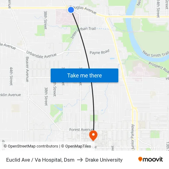 Euclid Ave / Va Hospital, Dsm to Drake University map