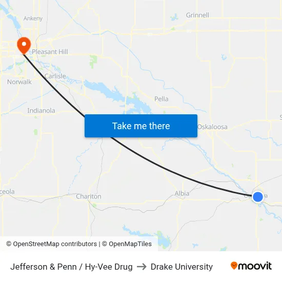 Jefferson & Penn / Hy-Vee Drug to Drake University map
