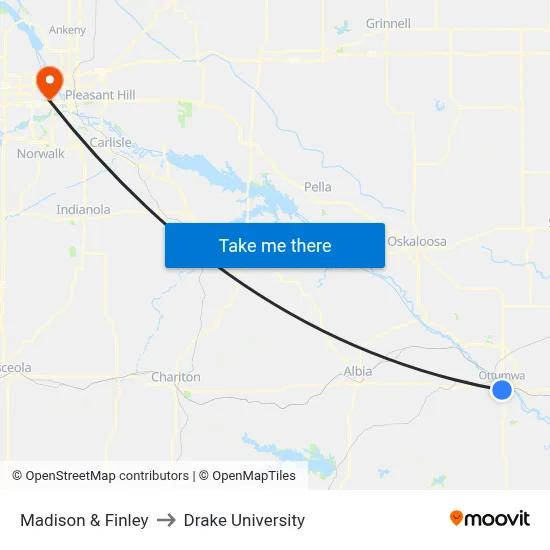 Madison & Finley to Drake University map