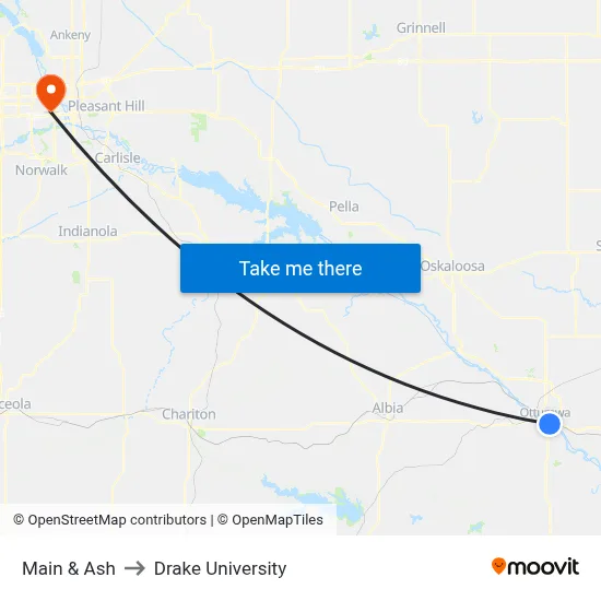 Main & Ash to Drake University map
