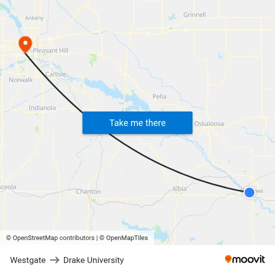 Westgate to Drake University map
