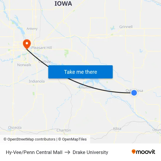 Hy-Vee/Penn Central Mall to Drake University map