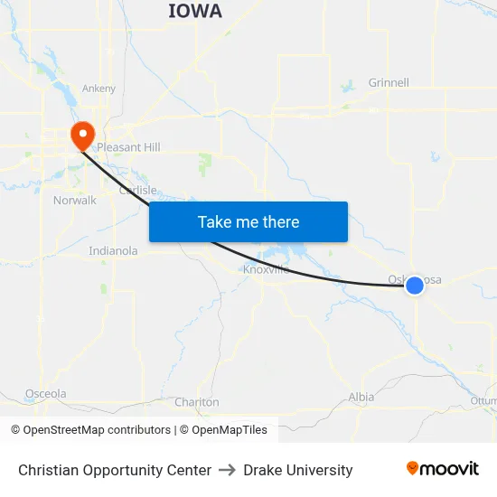 Christian Opportunity Center to Drake University map