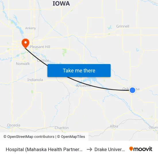Hospital (Mahaska Health Partnership) to Drake University map