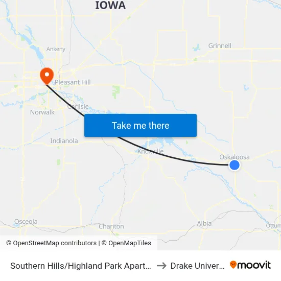 Southern Hills/Highland Park Apartments to Drake University map